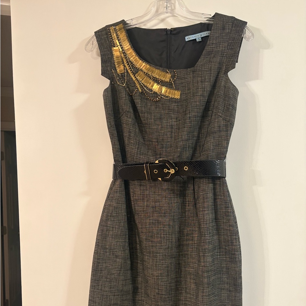 ANTONIO MELANI Black and Gold Midi Dress